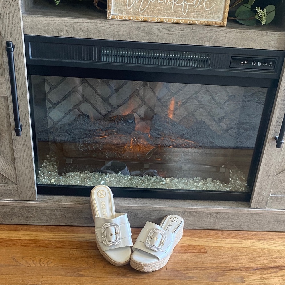 Beige Wedge Sandals with Buckle